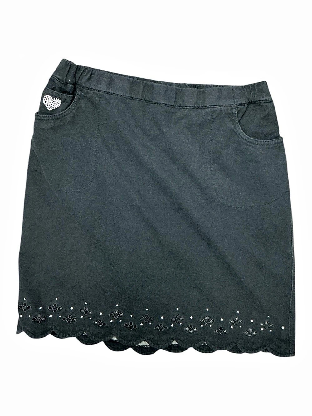 Dream Jeannes by Quacker Factory Scalloped Mini Skort in Black Size Medium